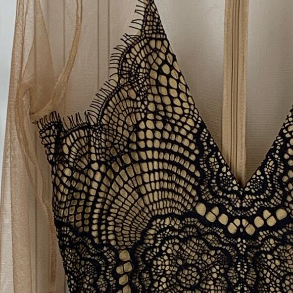 For Love & Lemons Antigua Black Lace Nude Sheer Mesh Mini Dress Size M - Picture 4 of 9